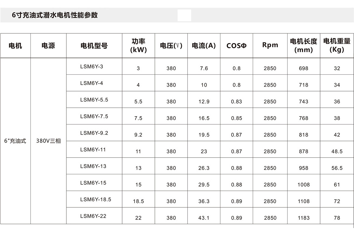 6寸充油式潜水电机(图2)